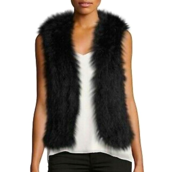 CLUB MONACO 100% MARABOU FEATHER BLACK OPEN VEST - Picture 8 of 14
